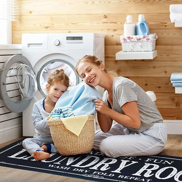 ROMAMIGO Non Slip Laundry Runner Rug - Farmhouse Kitchen Floor Mat for Mudroom and Bathroom - Black, 20 X 47 Inches - Image 7