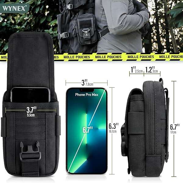 WYNEX Tactical Compass Phone Pouch, Large Molle Smartphone Holster Case Double Capacity Small Utility EDC Pouch with Compass Buckle and Carabiner - Image 2
