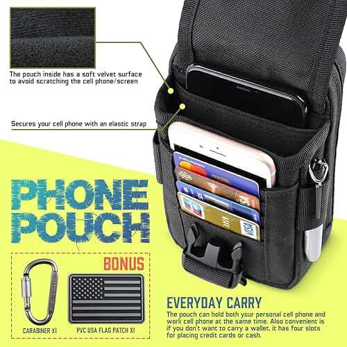 WYNEX Tactical Compass Phone Pouch, Large Molle Smartphone Holster Case Double Capacity Small Utility EDC Pouch with Compass Buckle and Carabiner - Image 3