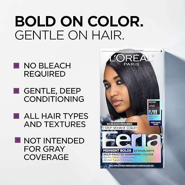L'Oreal Paris Feria Midnight Bold Multi-Faceted Permanent One-Step Hair Color Kit, No Bleach Required, Twilight Haze - Image 2