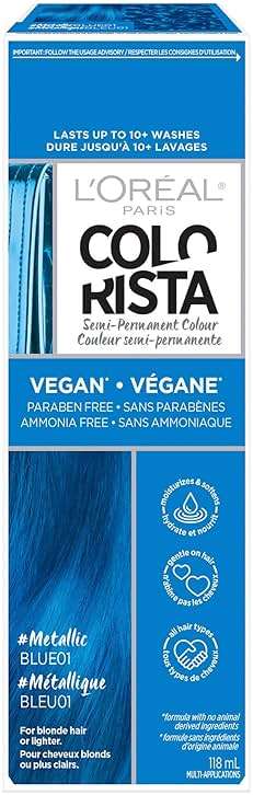 L’Oreal Paris Colorista Metallic Semi Permanent Hair Color for Bleached or Blonde Hair, Color Depositing Hair Mask Formula, Metallic Blue - Image 1