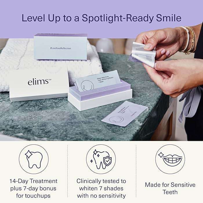 ELIMS Teeth Whitening Strips for Sensitive Teeth 21 Treatments – Food-Grade & Made by Dentists - Whiten Up to 7 Shades - Dissolving Mess-Free Application - Visible Results in 14 Days - 42 Strips - Image 4