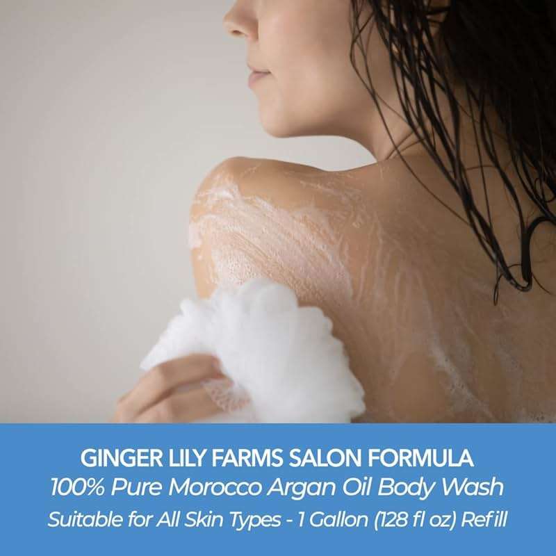 Ginger Lily Farms Salon Formula 100% Pure Morocco Argan Oil Body Wash for All Skin Types, 100% Vegan & Cruelty-Free, 1 Gallon (128 fl oz) Refill - Image 4