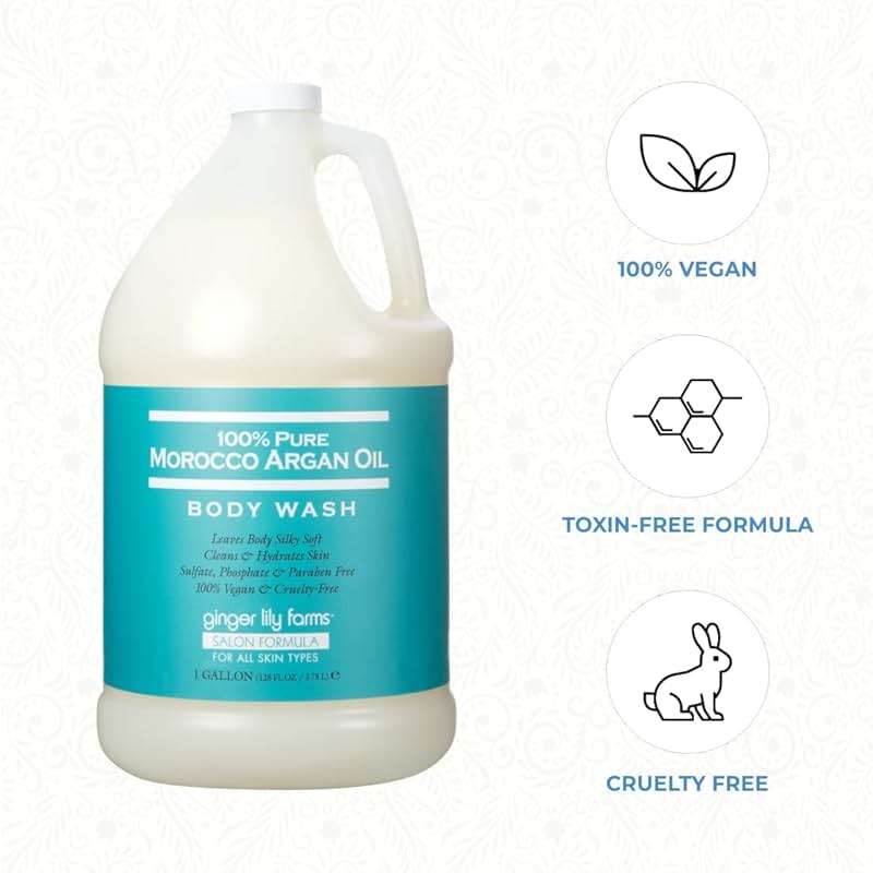 Ginger Lily Farms Salon Formula 100% Pure Morocco Argan Oil Body Wash for All Skin Types, 100% Vegan & Cruelty-Free, 1 Gallon (128 fl oz) Refill - Image 5