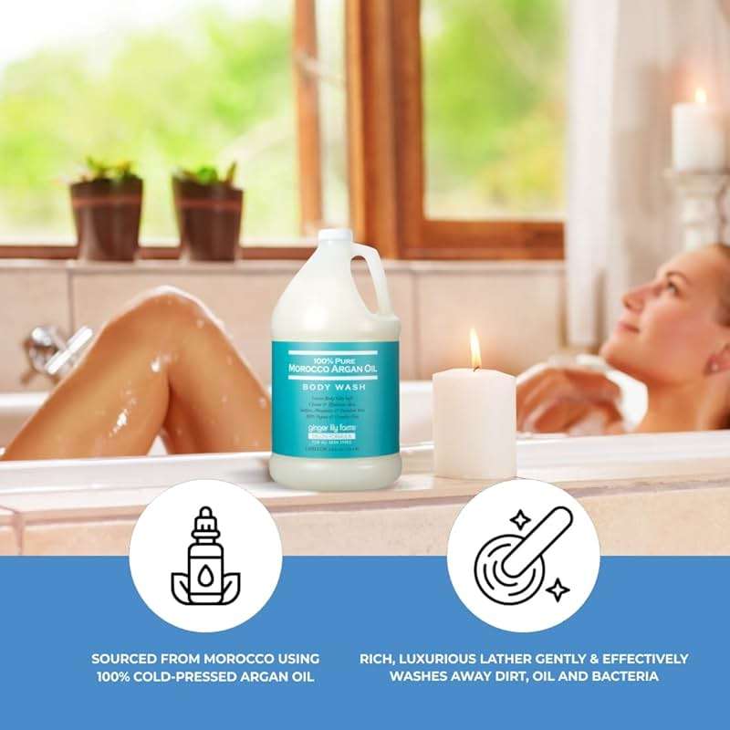Ginger Lily Farms Salon Formula 100% Pure Morocco Argan Oil Body Wash for All Skin Types, 100% Vegan & Cruelty-Free, 1 Gallon (128 fl oz) Refill - Image 6