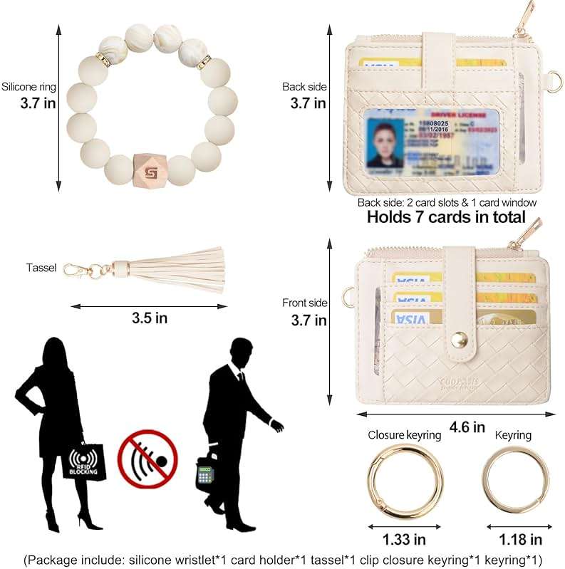 COOLANS Silicone Bracelet Wristlet Wallet Credit Card Holder RFID,ID Window,Key Ring Tassel,Slim Wallet Women Keychain Purse - Image 2