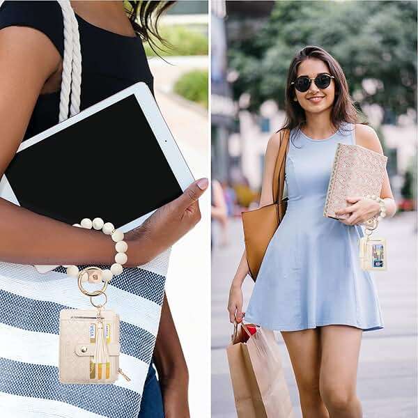 COOLANS Silicone Bracelet Wristlet Wallet Credit Card Holder RFID,ID Window,Key Ring Tassel,Slim Wallet Women Keychain Purse - Image 3
