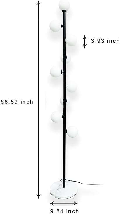 Hsyile Modern Creative Black Floor Lamp for Living Room,Bedroom,Office,Globe High Pole Standing Lamp, Tree Lamp,9 Bulbs Included - Image 2