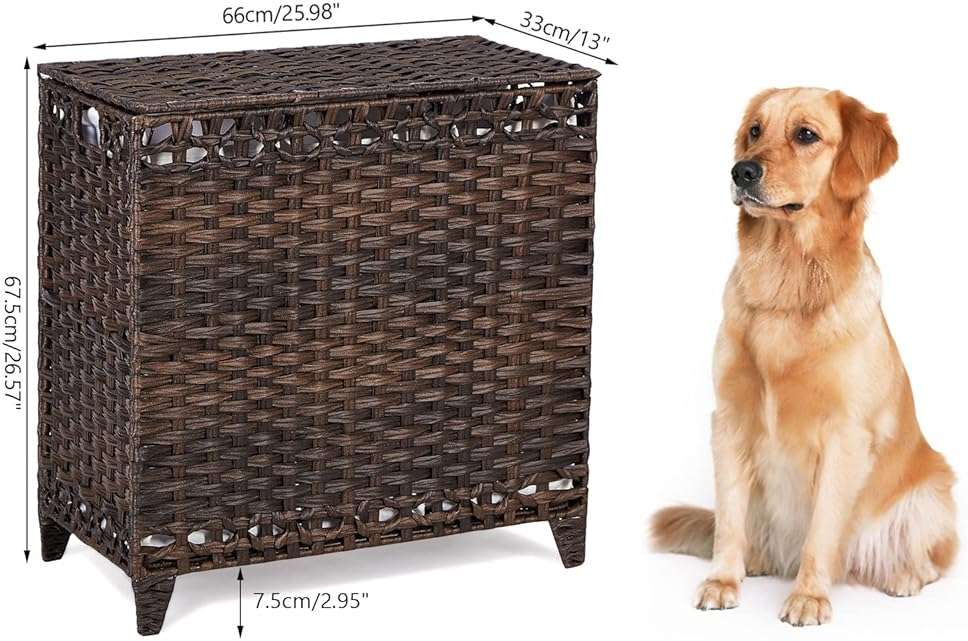 Laundry Hamper with 3 Removable Liner Bags; 132L Handwoven Rattan Laundry Basket with Lid & Heightened Feet; Clothes Hamper with Side Handles; Laundry Sorter with 3 Separate Sections - Image 7