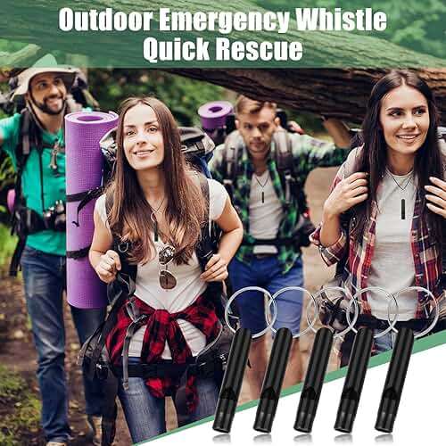 Frienda Emergency Whistle Bulk with Keychain, Aluminum Emergency Survival Whistle for Camping Hiking Hunting Outdoors Sports, Loud Sound - Image 2