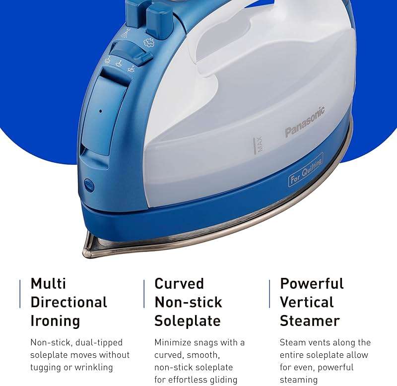 Panasonic Cordless Iron, Portable 360-Degree Freestyle Dry/Steam Iron with Precision Tips and Stainless Steel Soleplate, Anti-Calc and Anti-Drip, Power Base and Carrying/Storage - NI-QL1000A (Blue) - Image 3