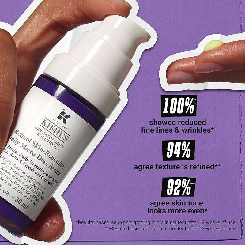 Kiehl's Daily Micro-Dose Anti-Aging Retinol Facial Serum, Reduces Wrinkles, Firms Skin, Evens Skin Tone, Youth Renewing & Hydrating Formula, with Retinol & Ceramides, Paraben-free, Fragrance-free - Image 3