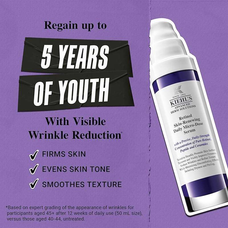 Kiehl's Daily Micro-Dose Anti-Aging Retinol Facial Serum, Reduces Wrinkles, Firms Skin, Evens Skin Tone, Youth Renewing & Hydrating Formula, with Retinol & Ceramides, Paraben-free, Fragrance-free - Image 4