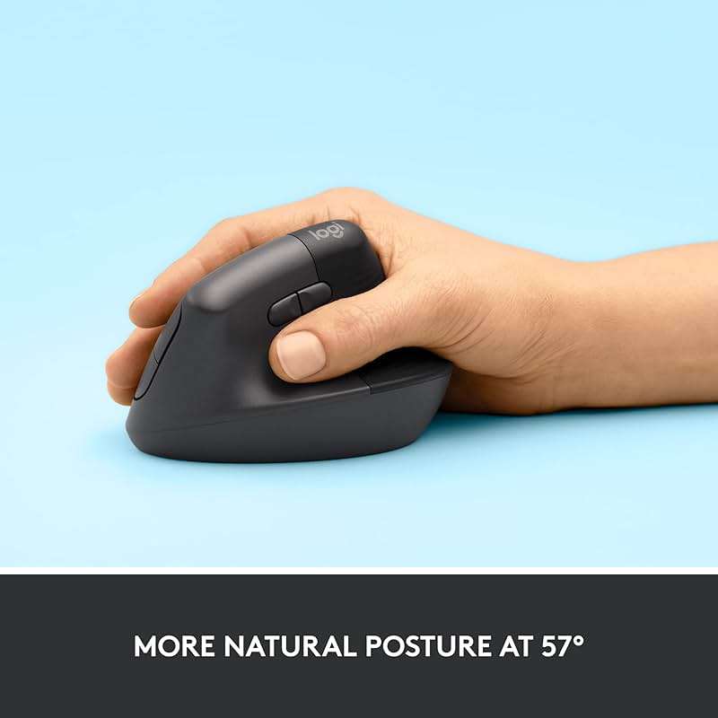 Logitech Lift Vertical Ergonomic Mouse, Wireless, Bluetooth or Logi Bolt USB Receiver, Quiet clicks, 6 Buttons, Compatible with Windows/macOS/iPadOS, Laptop, PC - Graphite - Image 3