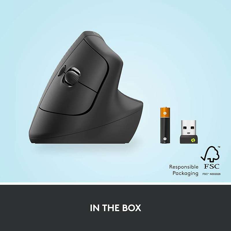 Logitech Lift Vertical Ergonomic Mouse, Wireless, Bluetooth or Logi Bolt USB Receiver, Quiet clicks, 6 Buttons, Compatible with Windows/macOS/iPadOS, Laptop, PC - Graphite - Image 8