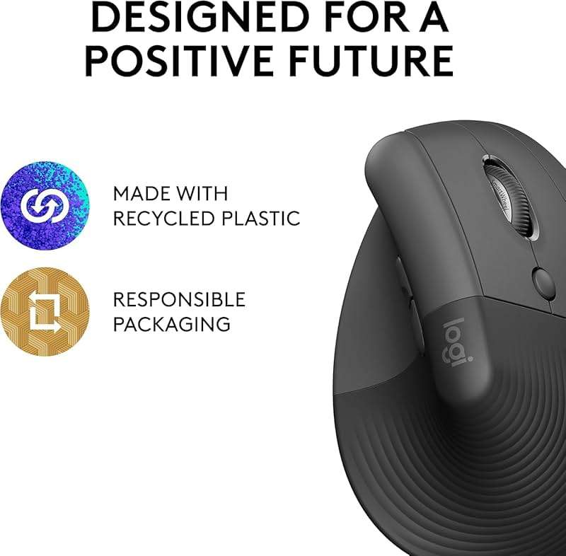 Logitech Lift Vertical Ergonomic Mouse, Wireless, Bluetooth or Logi Bolt USB Receiver, Quiet clicks, 6 Buttons, Compatible with Windows/macOS/iPadOS, Laptop, PC - Graphite - Image 10