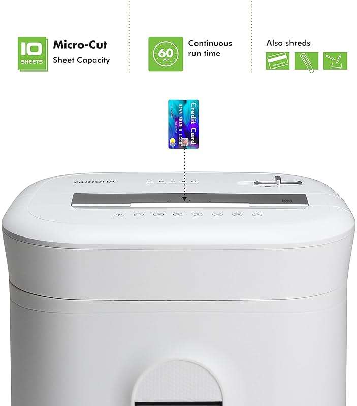 Aurora Professional Grade 10-Sheet High Security Micro-Cut Paper and Credit Card Shredder/ 60 Minutes/Security Level P-5, White - Image 2