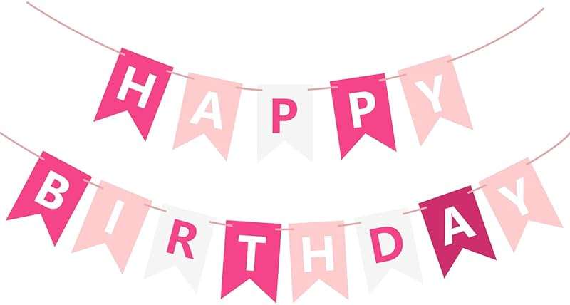 Waenerec Pink Happy Birthday Banner Sign Happy Birthday Bunting Banner Garland for Kids Girls Baby 1st Birthday Tea Party Decorations Bunting Flag Birthday Party Supplies - Image 1