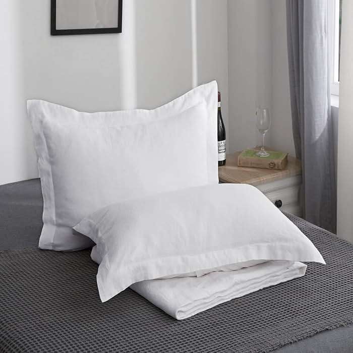Simple&Opulence 100% Linen Pillow Case King Size Set of 2, White Pillow Covers with Overlap Closure, Luxury Breathable Pillowcases Protectors Suitable for All-Season (20" X 36", White) - Image 1