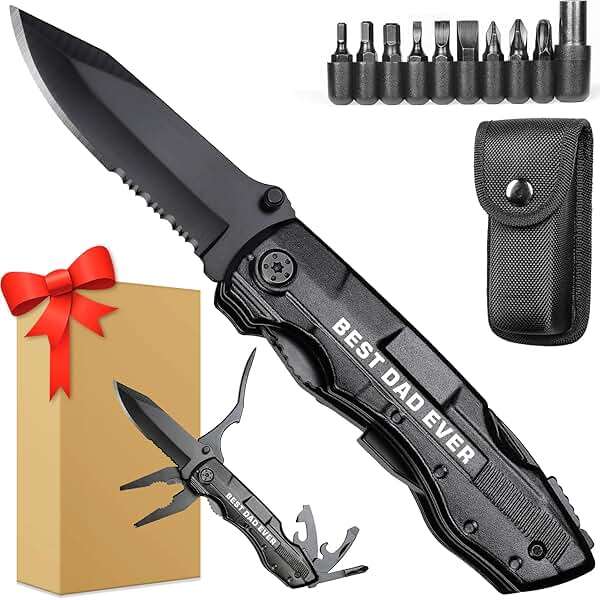 Gift for Dad, Multitool Knife BEST DAD EVER for Camping, Fathers Day Christmas Unique Dad Gifts, Dads Birthday Gift from Daughter Son, Christmas Ideal Presents for Dads, Gadget Present for Father - Image 1