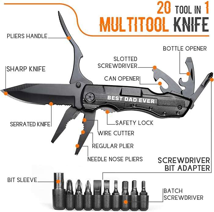 Gift for Dad, Multitool Knife BEST DAD EVER for Camping, Fathers Day Christmas Unique Dad Gifts, Dads Birthday Gift from Daughter Son, Christmas Ideal Presents for Dads, Gadget Present for Father - Image 4