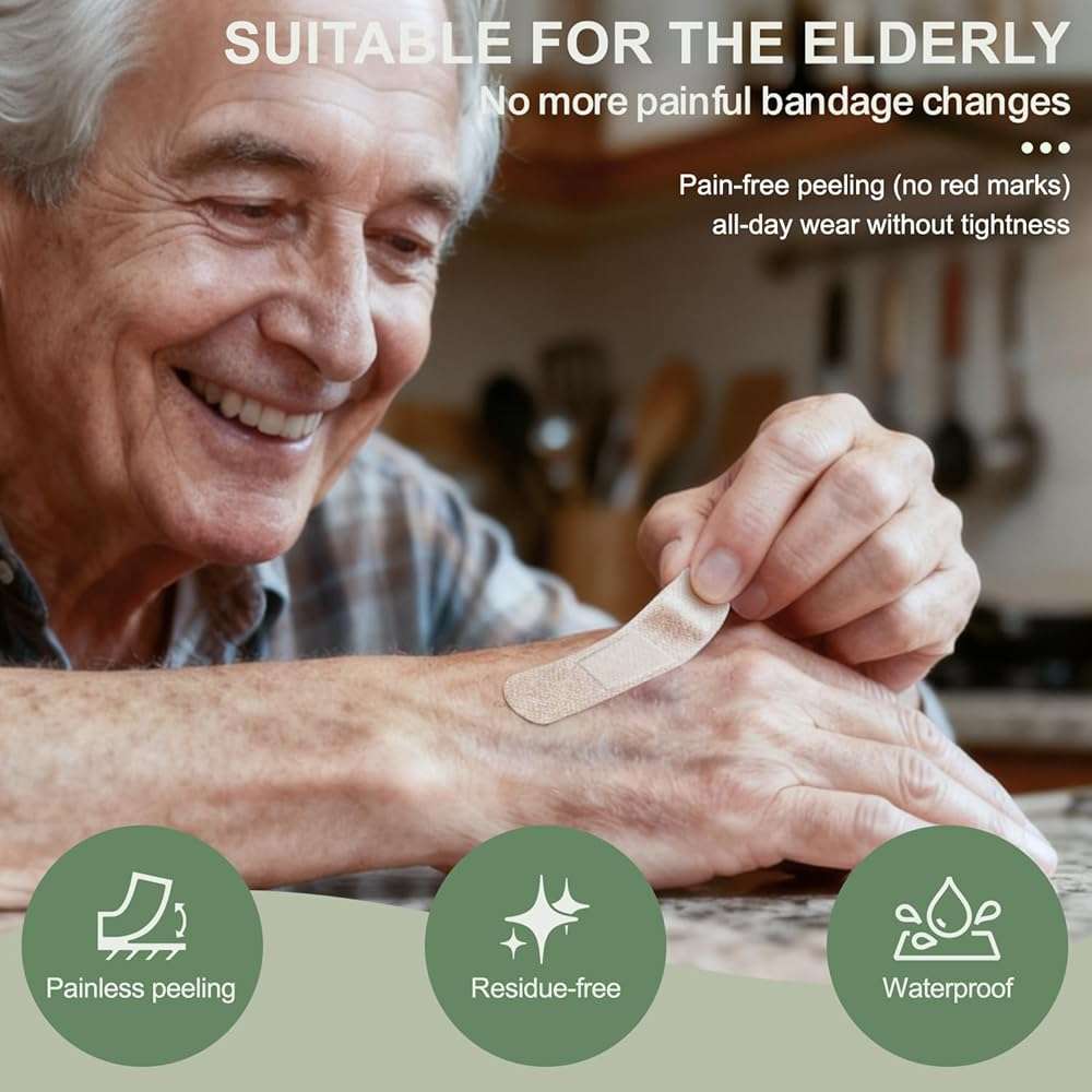 Hysimedy Silicone Bandages for Sensitive Fragile Skin 3/4"x3" 60 Count Flexible Fabric Latex Free Hypoallergenic Breathable Small Bandages for Wounds Easy Painless Removal for Geriatric and Children - Image 4