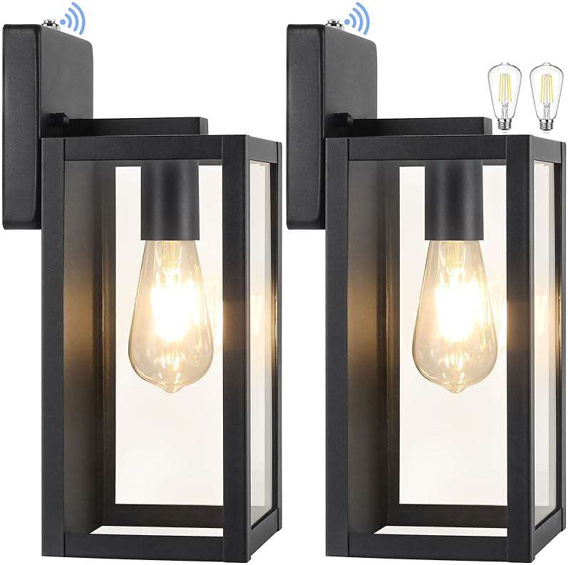 BesLowe 2-Pack Dusk to Dawn Outdoor Wall Lanterns Lights, Matte Black Waterproof Exterior Sconces with Clear Glass, Anti-Rust Outdoor Light Fixtures Outside Lights for House, Porch, Garage, Doorway - Image 1