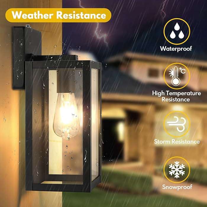 BesLowe 2-Pack Dusk to Dawn Outdoor Wall Lanterns Lights, Matte Black Waterproof Exterior Sconces with Clear Glass, Anti-Rust Outdoor Light Fixtures Outside Lights for House, Porch, Garage, Doorway - Image 3