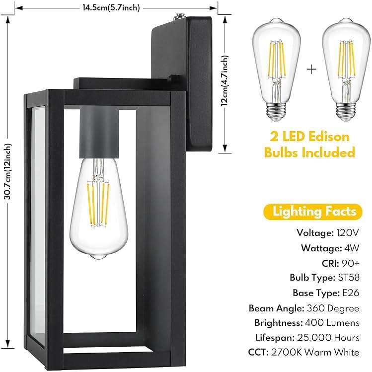 BesLowe 2-Pack Dusk to Dawn Outdoor Wall Lanterns Lights, Matte Black Waterproof Exterior Sconces with Clear Glass, Anti-Rust Outdoor Light Fixtures Outside Lights for House, Porch, Garage, Doorway - Image 6