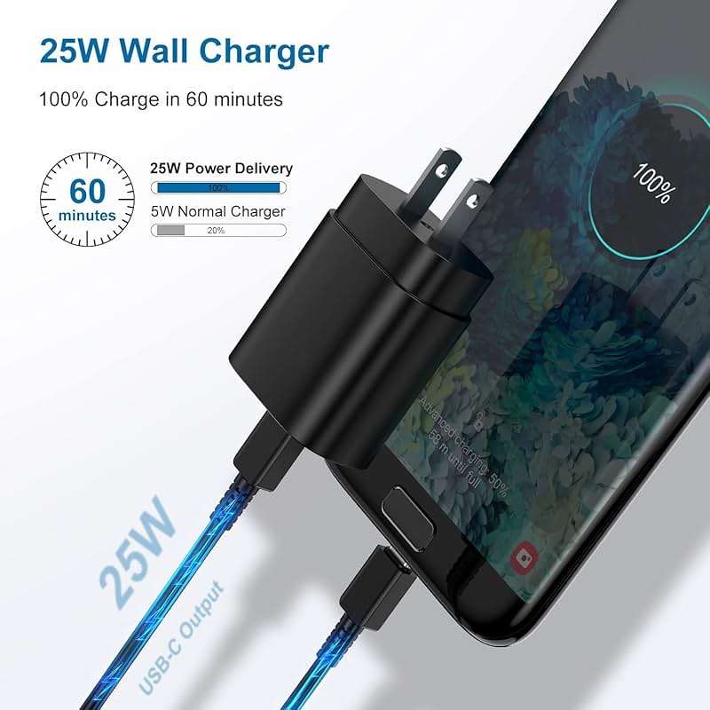 Type C Charger, 2Pack 25W PD USBC Wall Charger Super Fast Charging Block & 6ft Android Phone Cable Cord for Samsung Galaxy S26 S25 S24 S23 S22 S21 S20 (Plus/Ultra)/Note 20 10 9 8/ S10 S9 S8 Galaxy Tab - Image 3