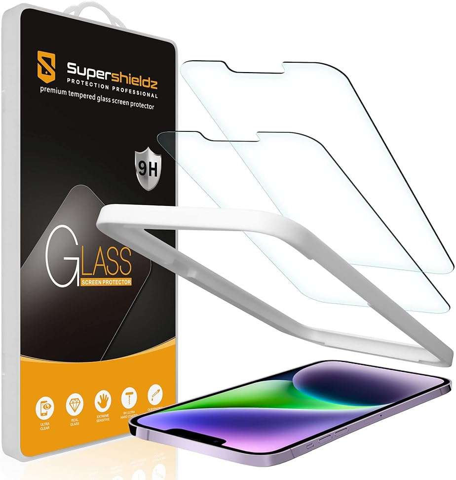 Supershieldz (2 Pack) Designed for iPhone 17e, 16e, 14, 13, 13 Pro (6.1 inch) Tempered Glass Screen Protector with (Easy Installation Tray) Anti Scratch, Bubble Free - Image 1