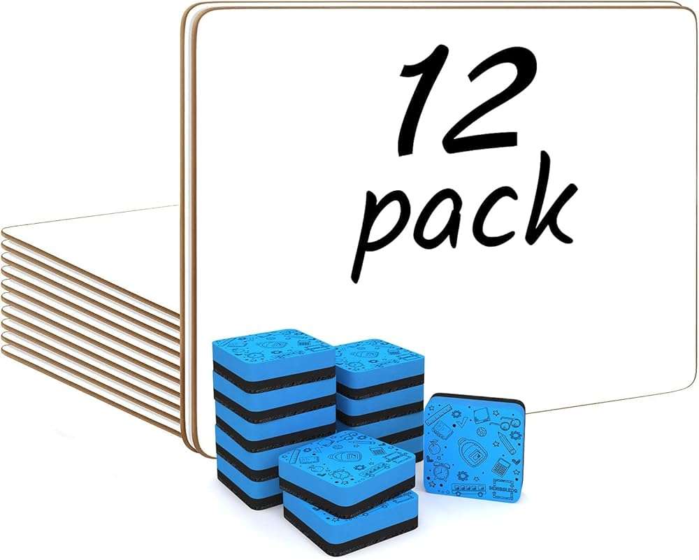 Scribbledo 12 Small White Board Dry Erase Boards Classroom Pack Mini White Boards 9"x12” Double Sided Personal Whiteboards for Students Teachers School Supplies Lapboards Mini Whiteboard Erasers Incl - Image 1