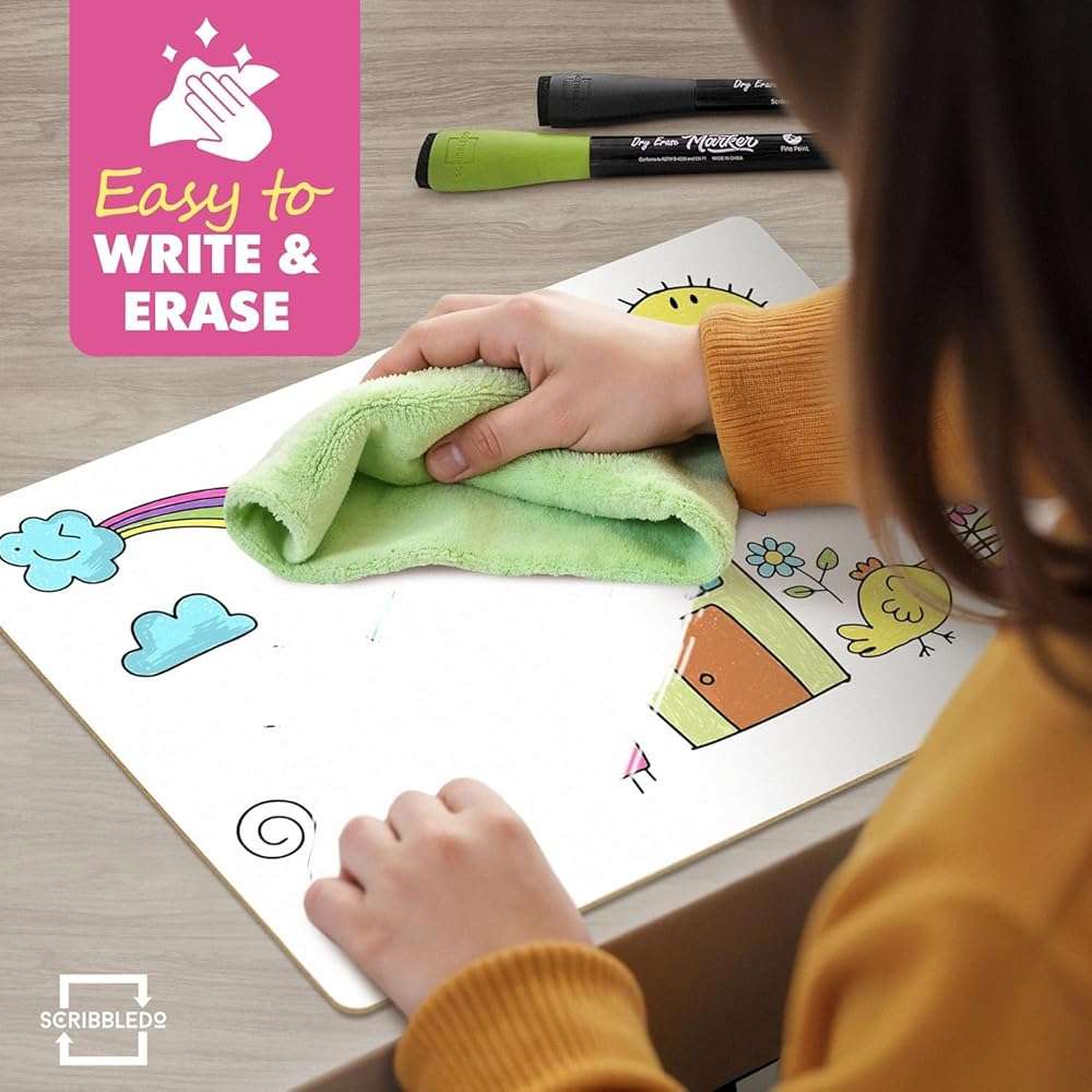 Scribbledo 12 Small White Board Dry Erase Boards Classroom Pack Mini White Boards 9"x12” Double Sided Personal Whiteboards for Students Teachers School Supplies Lapboards Mini Whiteboard Erasers Incl - Image 2