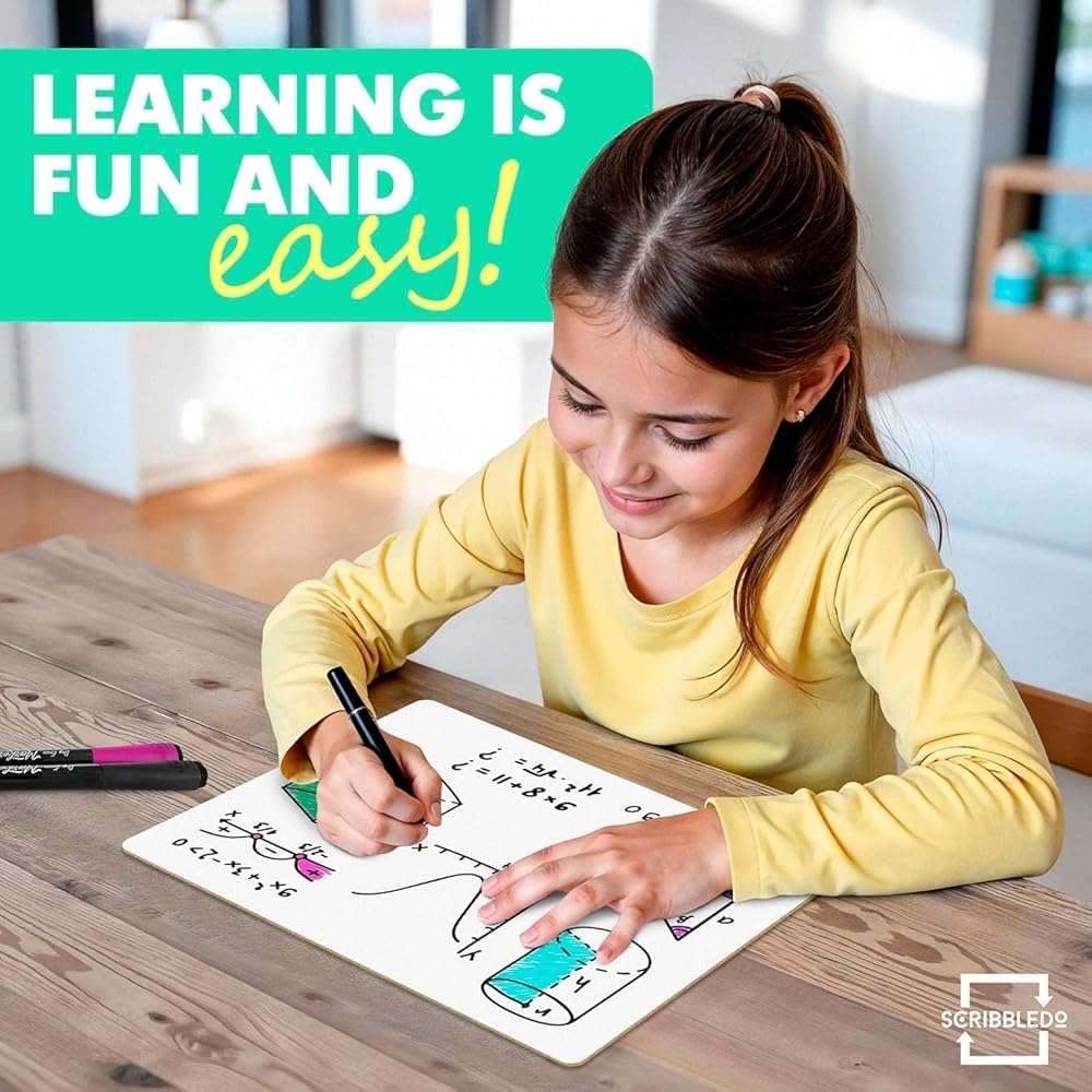 Scribbledo 12 Small White Board Dry Erase Boards Classroom Pack Mini White Boards 9"x12” Double Sided Personal Whiteboards for Students Teachers School Supplies Lapboards Mini Whiteboard Erasers Incl - Image 4