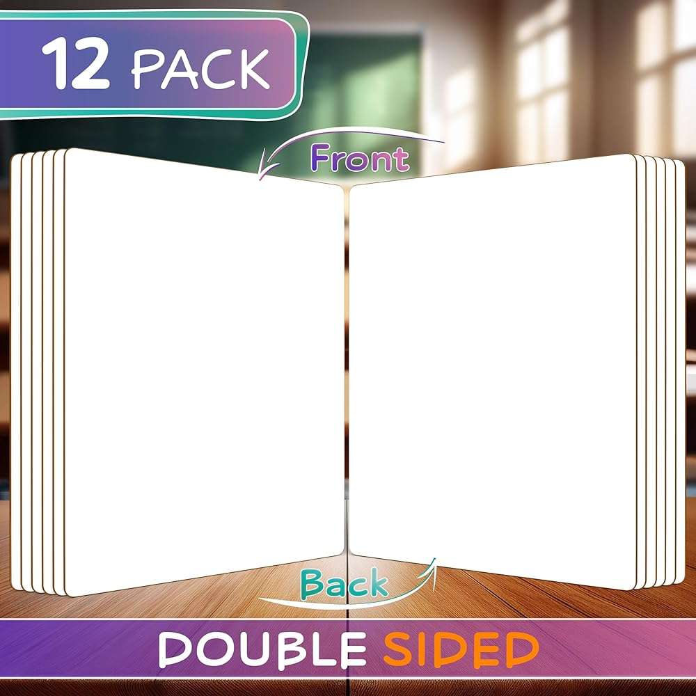 Scribbledo 12 Small White Board Dry Erase Boards Classroom Pack Mini White Boards 9"x12” Double Sided Personal Whiteboards for Students Teachers School Supplies Lapboards Mini Whiteboard Erasers Incl - Image 7