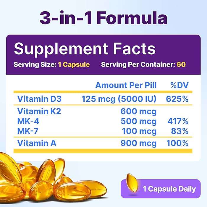 InnovixLabs Vitamin D3 K2-5000 IU Vitamin D3 Plus 600 mcg Vitamin K2 MK4 and MK7 for Max Calcium Absorption, Supports Bone, Immune, Heart Health, 3rd Party Tested, Gluten Free, 60 Softgels - Image 3