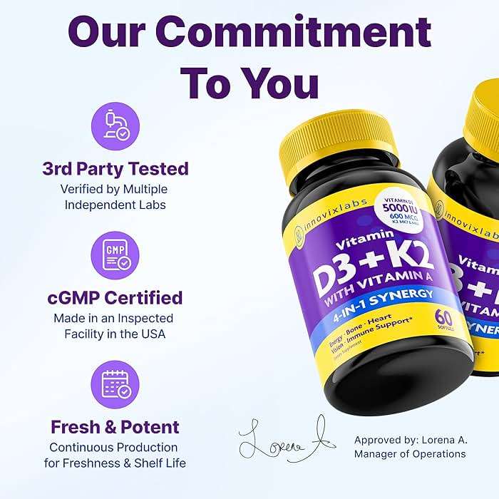 InnovixLabs Vitamin D3 K2-5000 IU Vitamin D3 Plus 600 mcg Vitamin K2 MK4 and MK7 for Max Calcium Absorption, Supports Bone, Immune, Heart Health, 3rd Party Tested, Gluten Free, 60 Softgels - Image 4