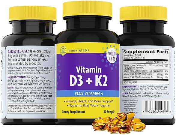 InnovixLabs Vitamin D3 K2-5000 IU Vitamin D3 Plus 600 mcg Vitamin K2 MK4 and MK7 for Max Calcium Absorption, Supports Bone, Immune, Heart Health, 3rd Party Tested, Gluten Free, 60 Softgels - Image 8