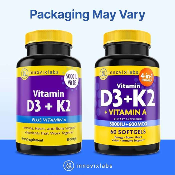 InnovixLabs Vitamin D3 K2-5000 IU Vitamin D3 Plus 600 mcg Vitamin K2 MK4 and MK7 for Max Calcium Absorption, Supports Bone, Immune, Heart Health, 3rd Party Tested, Gluten Free, 60 Softgels - Image 9