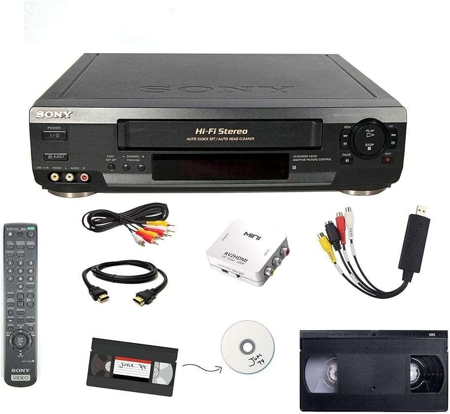 Sony VCR VHS Transfer Bundle w/ Remote, USB Adapter, HDMI Converter (Renewed) - Image 1