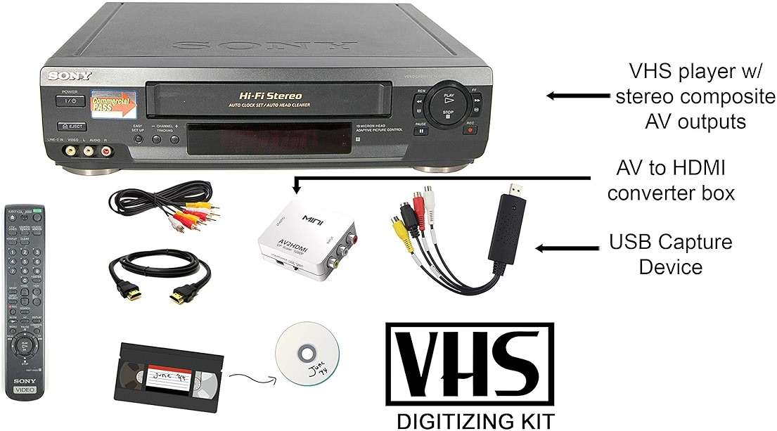 Sony VCR VHS Transfer Bundle w/ Remote, USB Adapter, HDMI Converter (Renewed) - Image 2