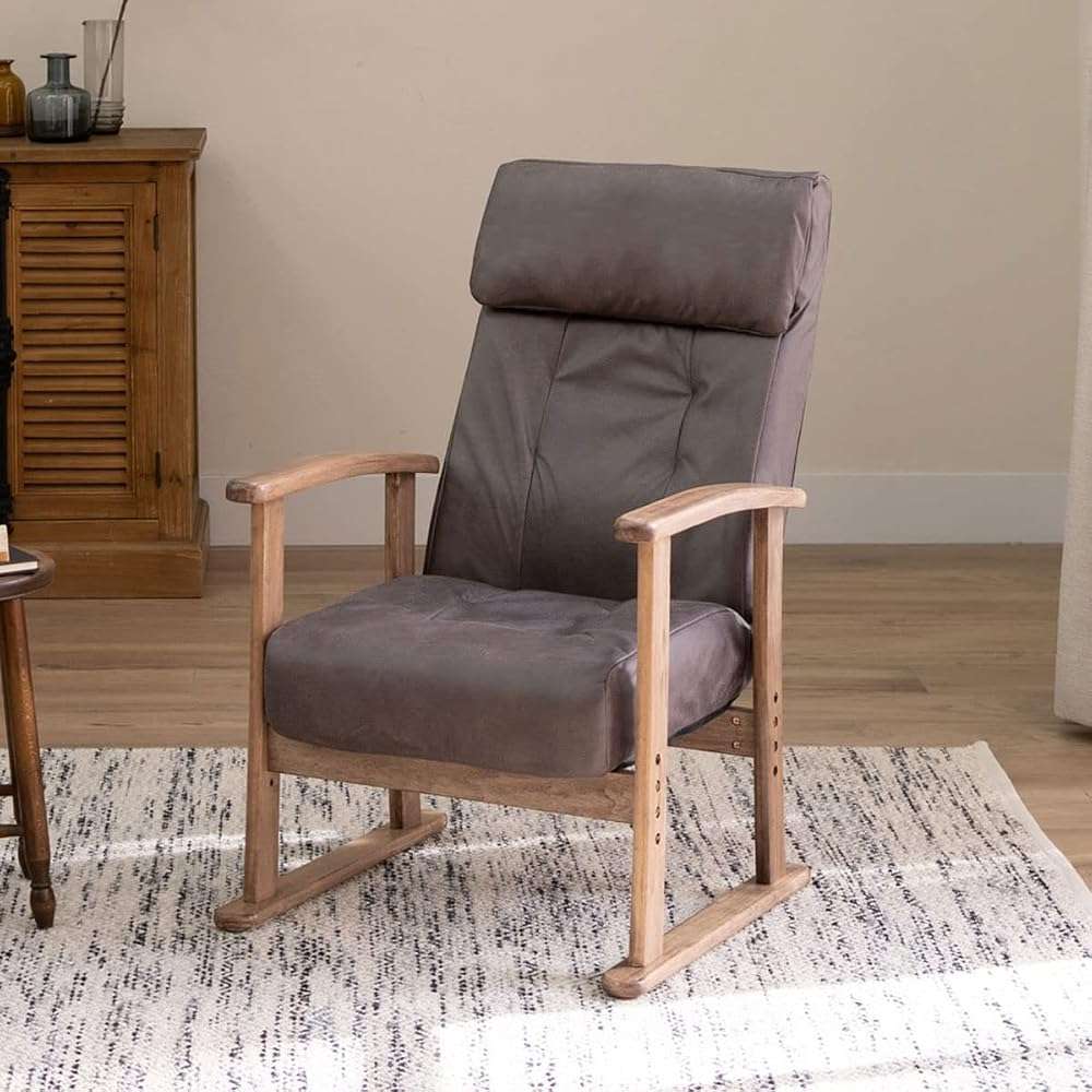 EMOOR Adjustable Recliner Chair for Living Room (Brown), Lounge, Reading, or Accent Chair with Premium PU Leather, Natural Wood Armrest, and Padded Seat Pocket Coils - Image 2