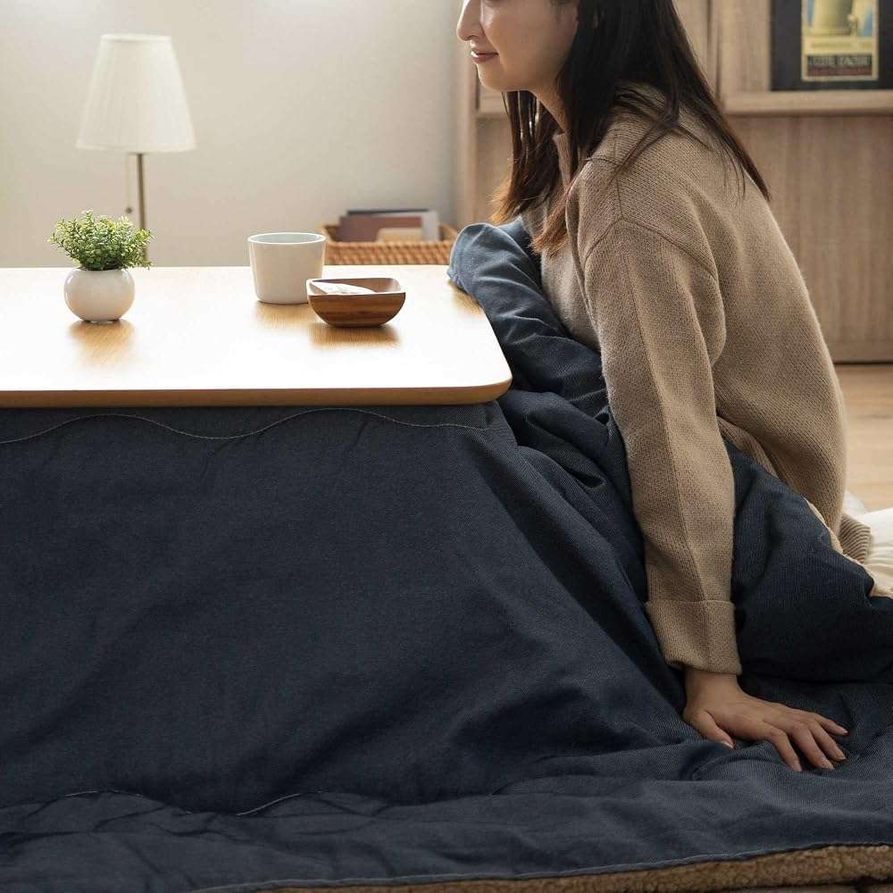 EMOOR Stylish Denim & Fake Sheep Fur Boa Fleece Kotatsu Futon Comforter Washable, Rectangle 75x91in, Denim-Navy - Image 6
