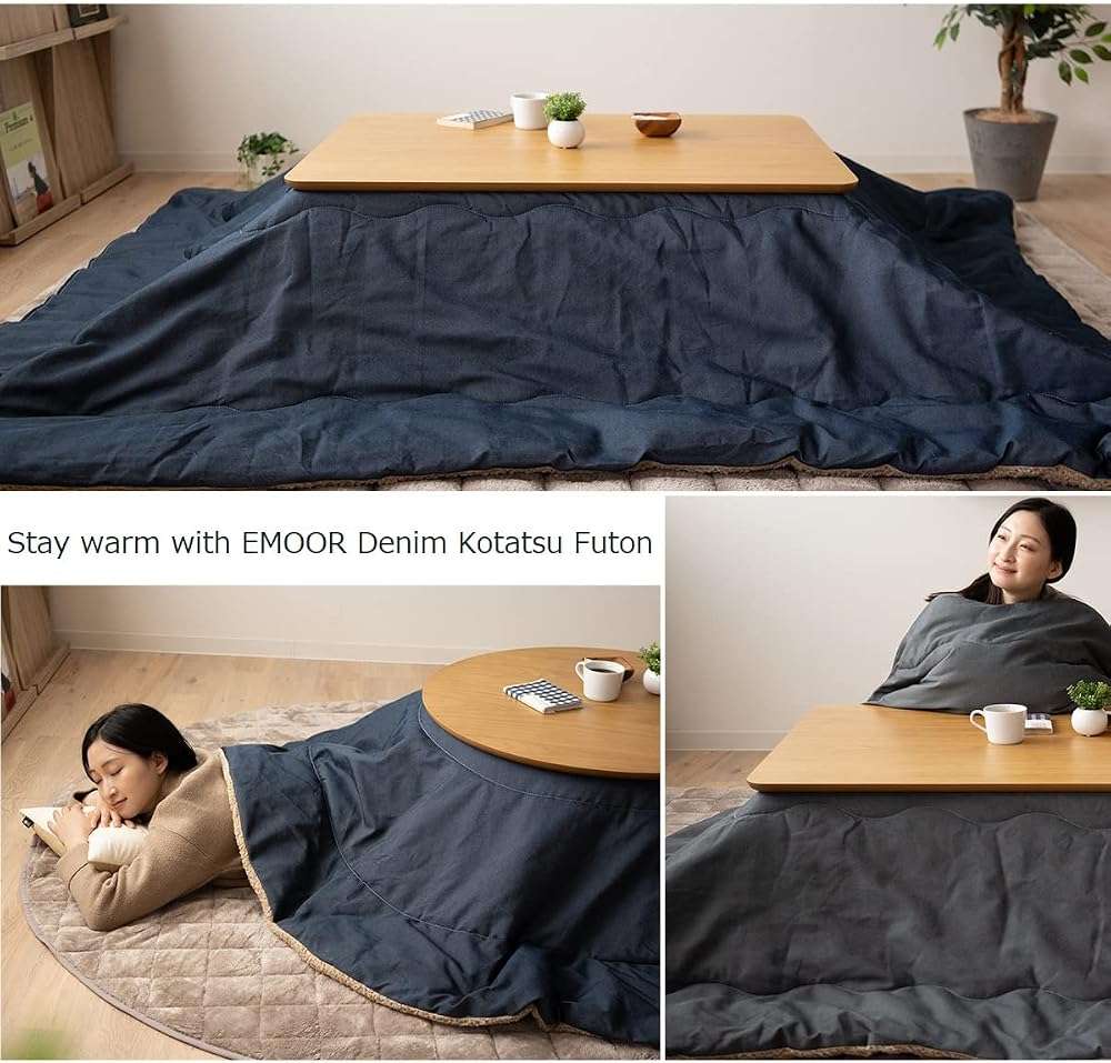 EMOOR Stylish Denim & Fake Sheep Fur Boa Fleece Kotatsu Futon Comforter Washable, Rectangle 75x91in, Denim-Navy - Image 7