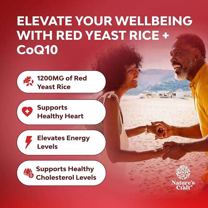 Natures Craft Red Yeast Rice with CoQ10 Supplement - Advanced Healthy Heart & Healthy Cholesterol Levels Formula for Men & Women - Red Yeast Rice Capsules with 1200 mg per Serving and CoQ10-120 Count - Image 4