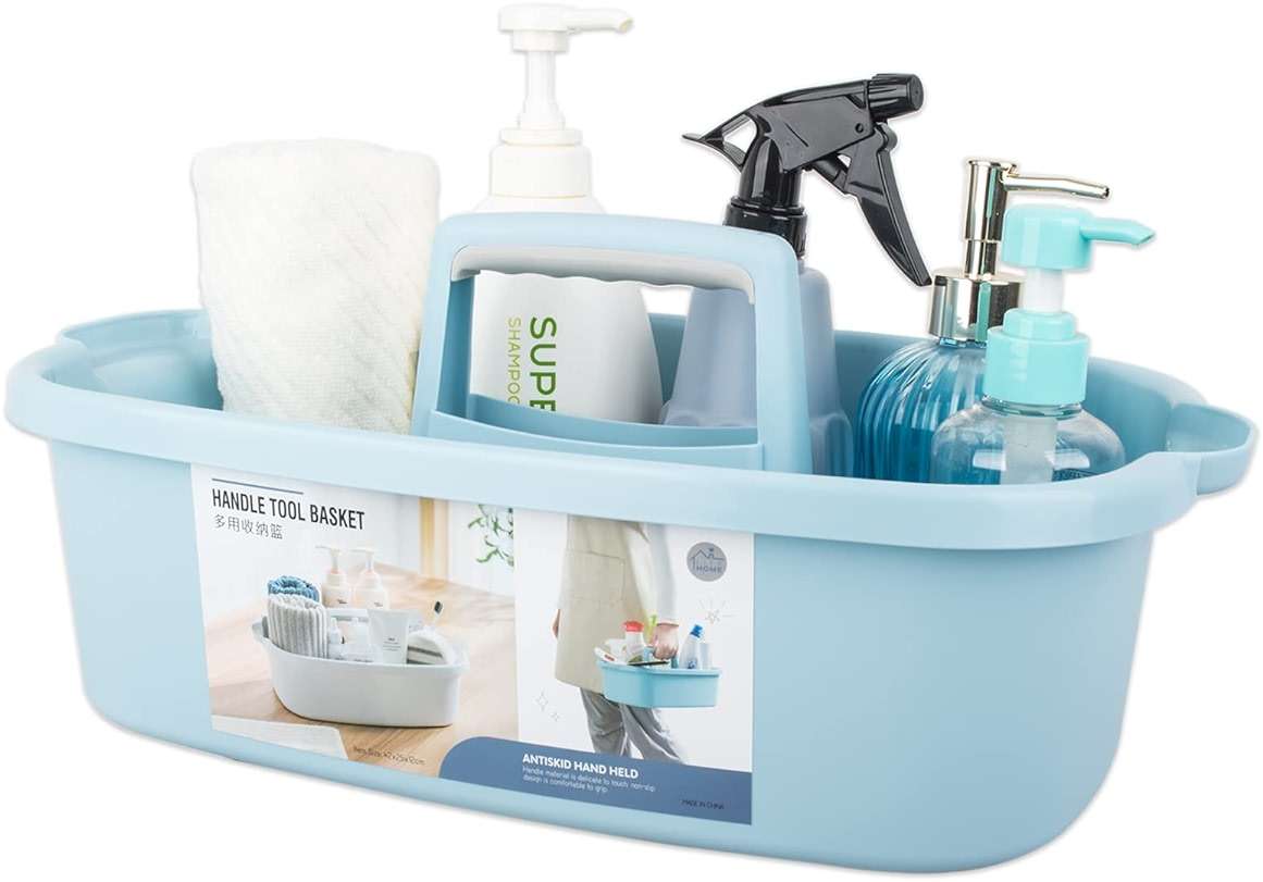 Large Cleaning Supplies Caddy Portable Shower Basket Supply Organizer with Handle Plastic Bucket Tool Storage for Bathroom, Bedroom, Kitchen, College Dorm, Garden, Blue - Image 1
