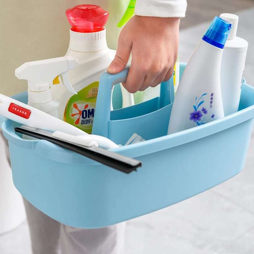 Large Cleaning Supplies Caddy Portable Shower Basket Supply Organizer with Handle Plastic Bucket Tool Storage for Bathroom, Bedroom, Kitchen, College Dorm, Garden, Blue - Image 2