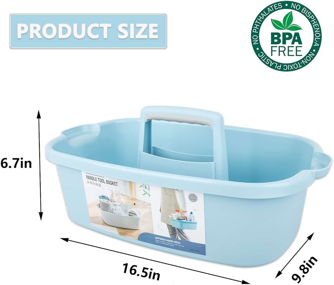 Large Cleaning Supplies Caddy Portable Shower Basket Supply Organizer with Handle Plastic Bucket Tool Storage for Bathroom, Bedroom, Kitchen, College Dorm, Garden, Blue - Image 3