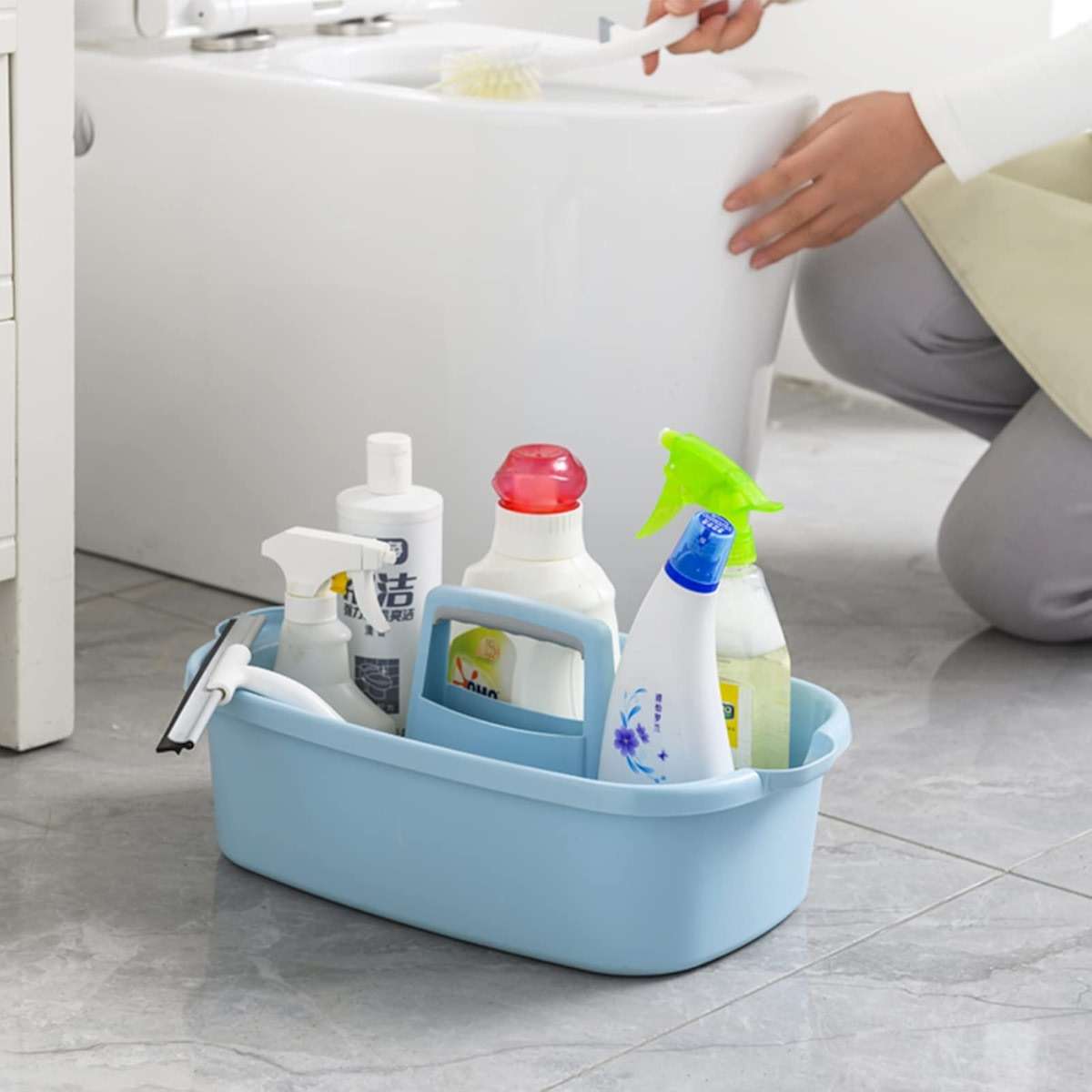 Large Cleaning Supplies Caddy Portable Shower Basket Supply Organizer with Handle Plastic Bucket Tool Storage for Bathroom, Bedroom, Kitchen, College Dorm, Garden, Blue - Image 5