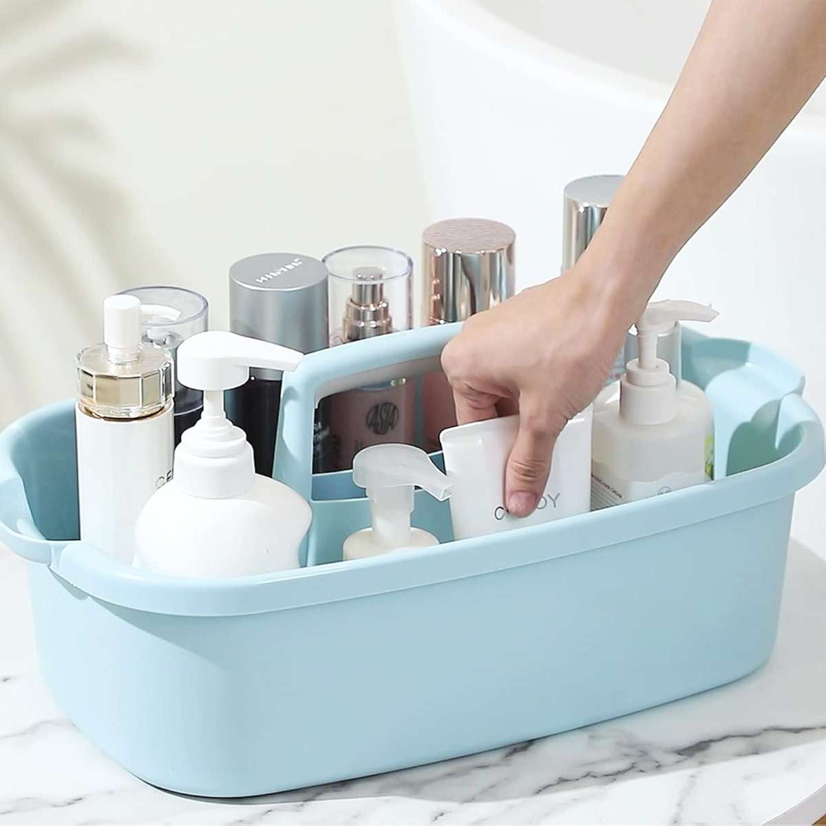 Large Cleaning Supplies Caddy Portable Shower Basket Supply Organizer with Handle Plastic Bucket Tool Storage for Bathroom, Bedroom, Kitchen, College Dorm, Garden, Blue - Image 7